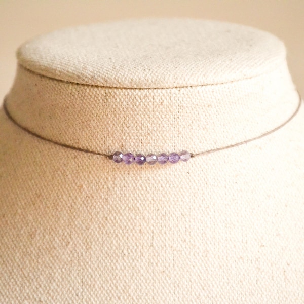 Dainty Amethyst Choker | February Birthstone | AAA Gemstone | Minimalist Boho | Waterproof Crystal Choker | Gift for Her