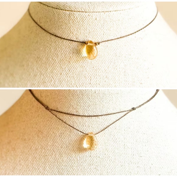 Dainty Yellow Citrine Choker | November Birthstone | Teardrop Crystal Necklace | Minimalist Boho Jewelry | Gift for Her