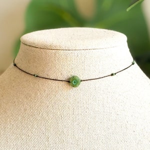 Tropical Green Flower Necklace | Green Czech Glass Choker | Minimalist Boho Necklace | Gift for Her | Adjustable Cord Choker