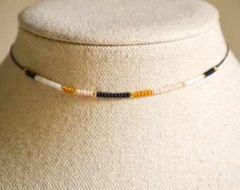 Extra Dainty Color Block Necklace | Seed Bead Choker | Hippie Boho | Modern Bohemian | Handmade Jewelry | Gift for Her