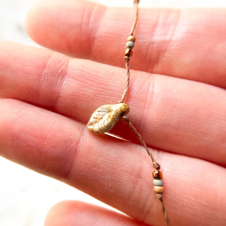 Delicate Pale Slate Leaf Choker Earthy Knotted Czech Glass Necklace Minimalist Boho Handmade Jewelry Gift for Her image 7