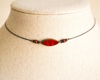 Dainty Red Petal Czech Glass Choker | Dark Romance Adjustable Choker | Handmade Minimalist Boho Necklace | Gift for Her