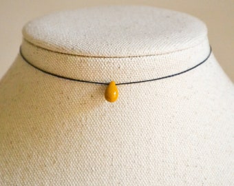 Dainty Glass Teardrop Choker | Mustard Czech Glass Pendant | Minimalist Boho Necklace | Handmade Jewelry | Gift for Her
