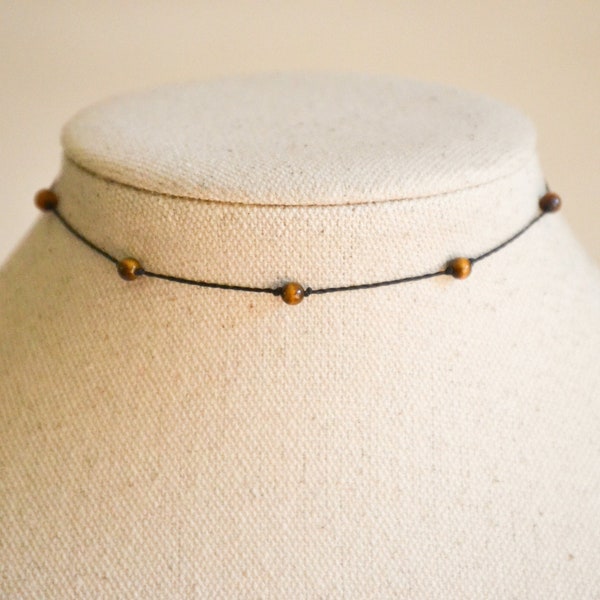 Delicate Tiger Eye Choker | AAA Natural Gemstone | Minimalist Boho | Handmade WATERPROOF Crystal Choker | Gift for Her