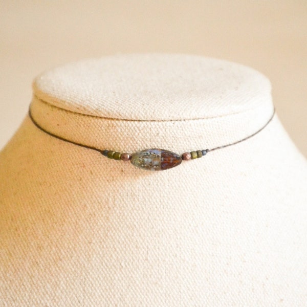 Dainty Czech Glass Choker | Earthy Colors | Handmade Jewelry | Minimalist Boho | Adjustable Cord Necklace | Gift for Her