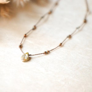 Delicate Pale Slate Leaf Choker Earthy Knotted Czech Glass Necklace Minimalist Boho Handmade Jewelry Gift for Her image 4