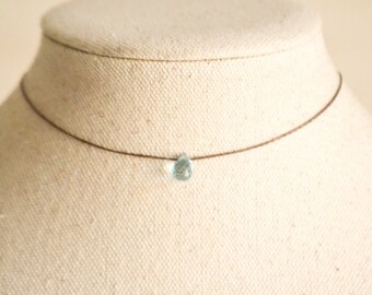 Tiny Faceted Aqua Quartz Teardrop Choker | Natural Gemstone | Waterproof Crystal Necklace | Minimalist Boho Gift for Her