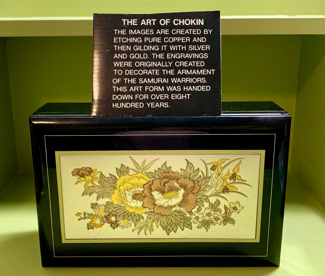 The Art of Chokin Etched Musical Jewelry Box. Made in Japan. Plays