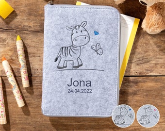 Personalized U-booklet cover 'Zebra & Butterfly' DIN A5 made of felt for children's examination booklet, vaccination certificate | Kids organizer gift birth