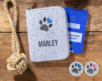 Personalised EU pet passport cover 'Paw' made of felt with zip fastener | Vaccination passport cover / protective cover for pets, dogs, cats