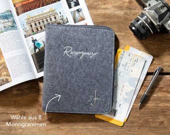 Personalisierte Reisepasshülle aus Filz mit Monogramm - Reise Organizer für Reisepass  - Travel Organizer für Reisen und Dokumentre