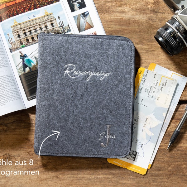Personalisierte Reisepasshülle aus Filz mit Monogramm - Reise Organizer für Reisepass  - Travel Organizer für Reisen und Dokumentre