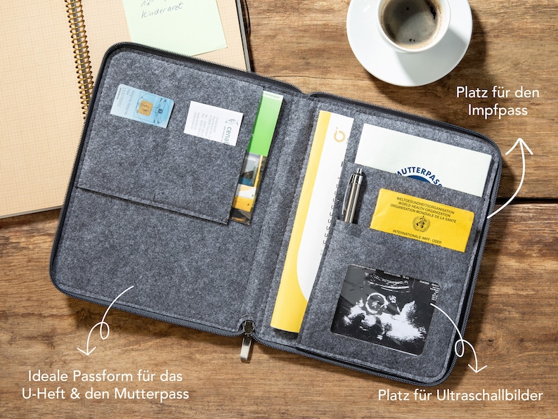 Personalisierter Mom's Organizer aus Filz U-Heft Hülle A5 für Kinderuntersuchungsheft, Mutterpass Geschenk zur Geburt, Babyshower Bild 5