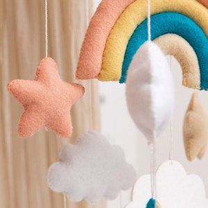 Personalised baby mobile with name made of felt Baby room decoration for girls & boys Mobile baby, wind chime moon and bear handmade image 6