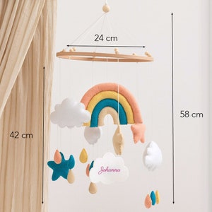 Personalised baby mobile with name made of felt Baby room decoration for girls & boys Mobile baby, wind chime moon and bear handmade image 7