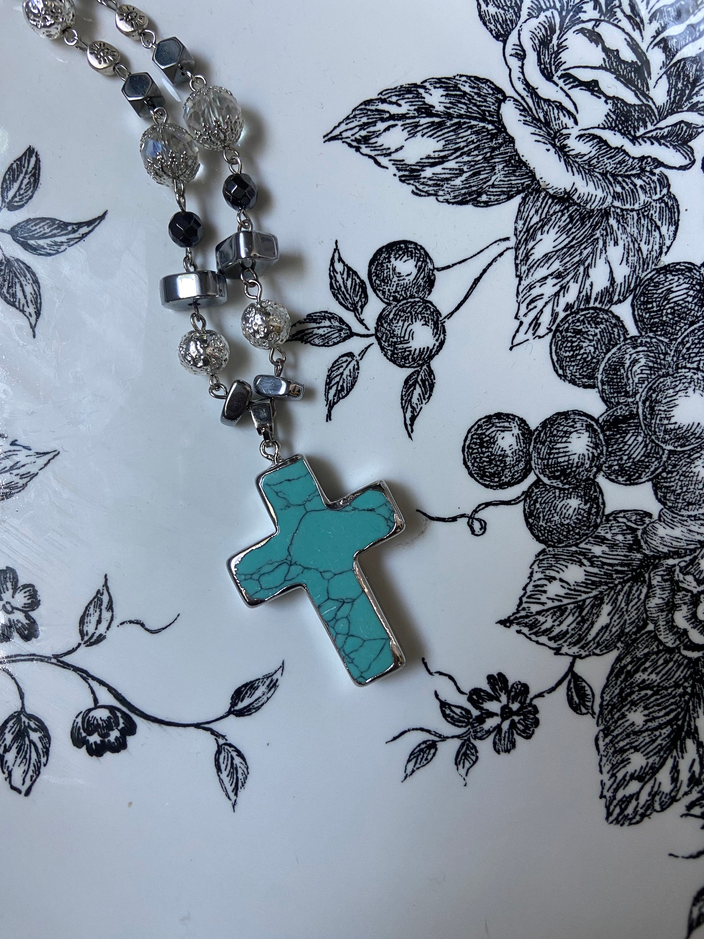 Short Turquoise Beaded Cross Necklace main image 1