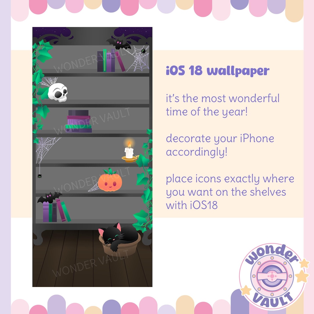 Bookshelf Wallpaper | Ios18 iPhone | Spooky Aesthethic | Halloween