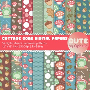 16 Digital Papers | KAWAII COTTAGE CORE | Seamless Pattern | Pastel | Scrapbook Papers | Backgrounds | Autumn