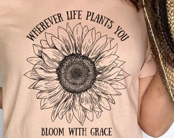 Sunflower Graphic Tee Shirt Design Flower Garden Themed Summer Clothing Casual Style Cotton Top Nature Inspired Floral Apparel Sunshine