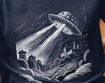 Retro Ufo Shirt Sci Fi Clothing Vintage Alien Tee Flying Saucer Space Enthusiast Gift Unisex Cotton Extraterrestrial Graphic Mysterious