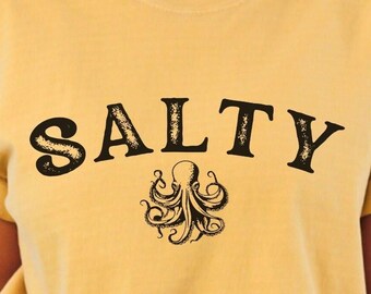 Vintage Octopus Shirt Beach Vacation Tee Summer Apparel Comfort Colors Tshirt Heavyweight Cotton Salty Ocean Theme Clothing Nautical Style