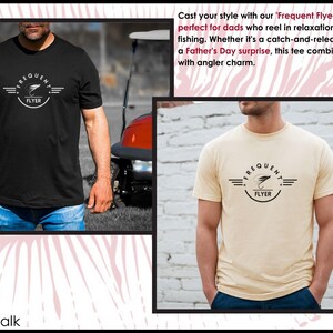 Fathers Day Fishing Shirt Frequent Flyer Tee Angler Gift Idea Fly Fishing Apparel Cotton Jersey Material Trout Bass Fishing Design Dad Present Outdoor Hobby Wear Comfortable Unisex Fit Short Sleeve Style Quality Print Graphic Casual