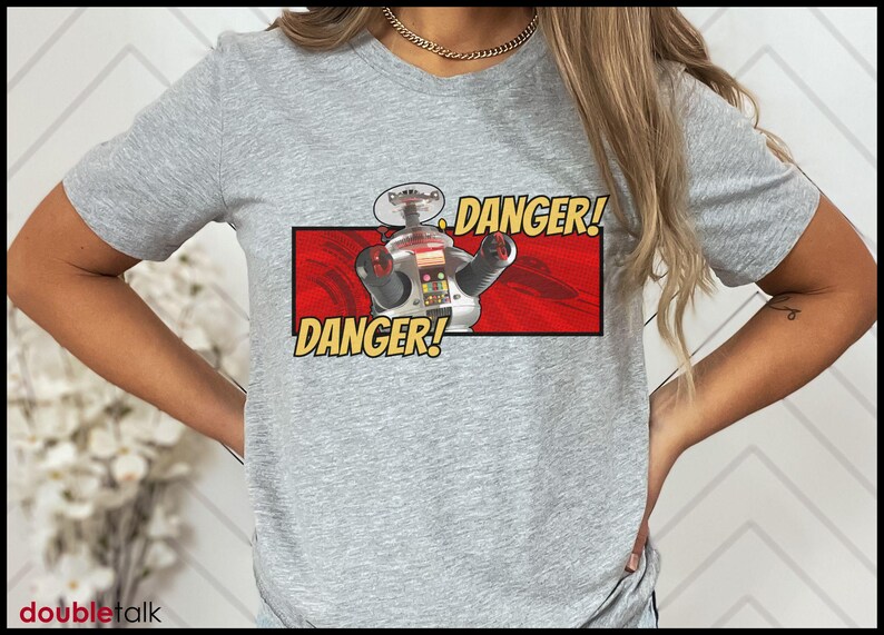 Robot Tshirt Vintage Sci Fi Shirt Design Retro Television Space Themed Danger Warning Robinson Quote Nostalgic Merchandise Unisex Jersey Short Sleeve Casual Wear Perfect Gift Sci Fi Enthusiast Collector Item Retro Fan Apparel Cult Classic