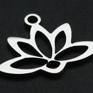Stainless Steel Lotus Pendants, Laser Cut, Hollow, Lotus Flower Charm, Stainless Steel Color. image 2
