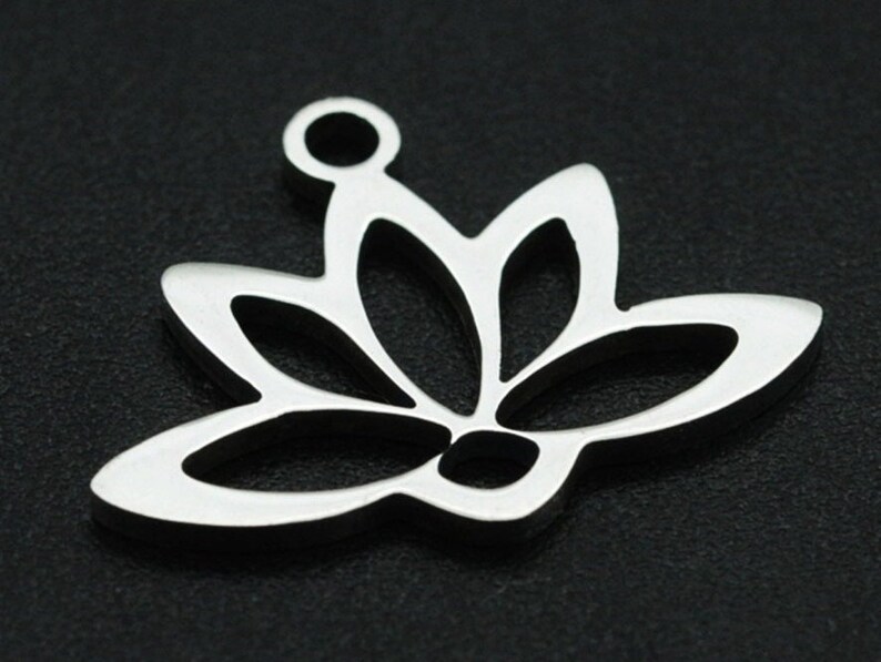 Stainless Steel Lotus Pendants, Laser Cut, Hollow, Lotus Flower Charm, Stainless Steel Color. image 2