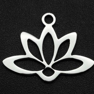 Stainless Steel Lotus Pendants, Laser Cut, Hollow, Lotus Flower Charm, Stainless Steel Color. image 1