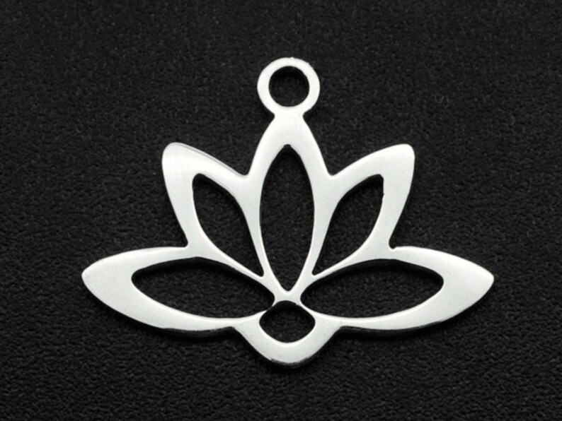 Stainless Steel Lotus Pendants, Laser Cut, Hollow, Lotus Flower Charm, Stainless Steel Color. image 1