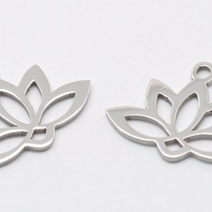 Stainless Steel Lotus Pendants, Laser Cut, Hollow, Lotus Flower Charm, Stainless Steel Color. image 4