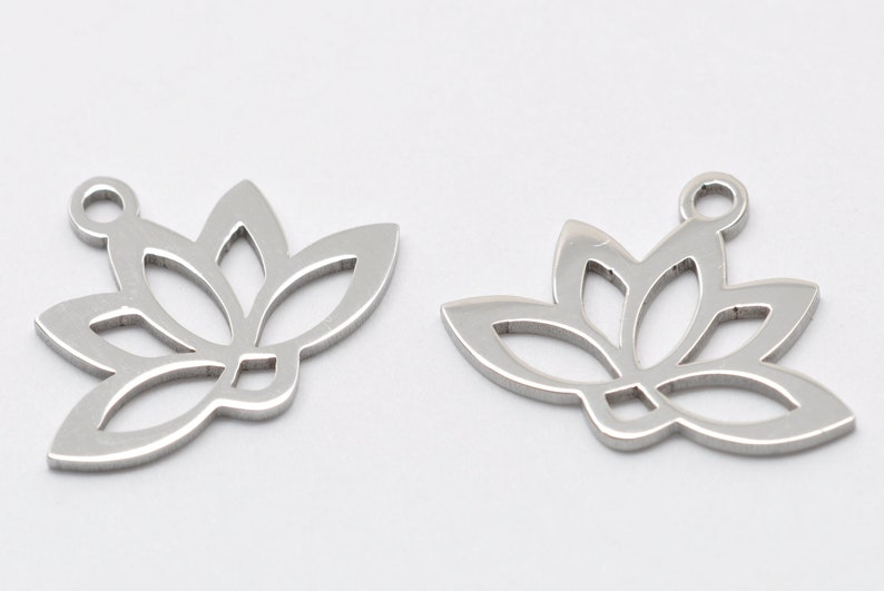 Stainless Steel Lotus Pendants, Laser Cut, Hollow, Lotus Flower Charm, Stainless Steel Color. image 4