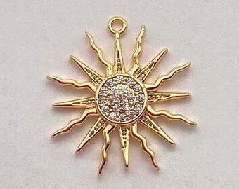 1 Pc Brass Micro Pave Clear Cubic Zirconia Solar Eclipse Pendants, Sun, Real 18K Gold Plated, 17.5x16x2.5mm, Hole: 1mm