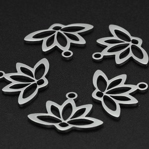 Stainless Steel Lotus Pendants, Laser Cut, Hollow, Lotus Flower Charm, Stainless Steel Color. image 3