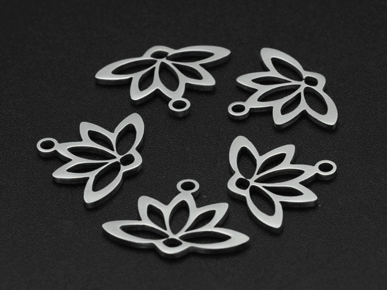 Stainless Steel Lotus Pendants, Laser Cut, Hollow, Lotus Flower Charm, Stainless Steel Color. image 3