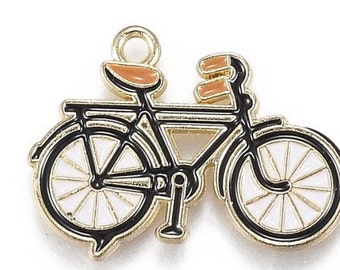 Alloy Bicycle Charms - Bike Bracelet Pendant - Enamel Pendant - Light Gold Plated - Black Bicycle Charms - Ships Immediately from USA
