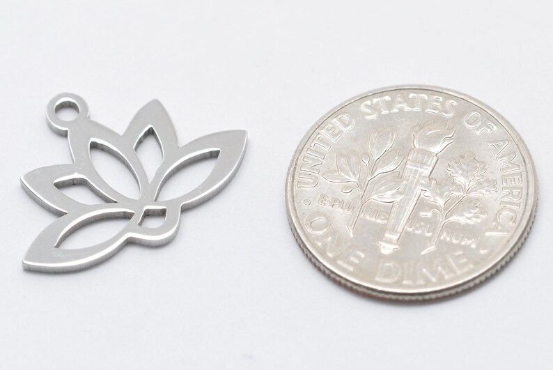 Stainless Steel Lotus Pendants, Laser Cut, Hollow, Lotus Flower Charm, Stainless Steel Color. image 6