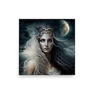 Selene - Lady of the Moon | Goddess Art | Digital Art | AI Art Print | Home Decor | Wall Art | AI Generated Art| Altar Art