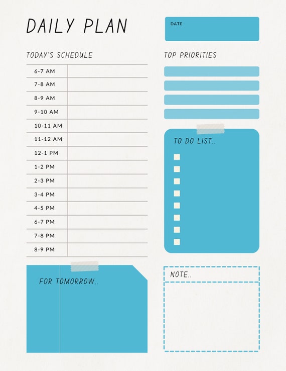 Printable Daily Plan Sheet - Etsy