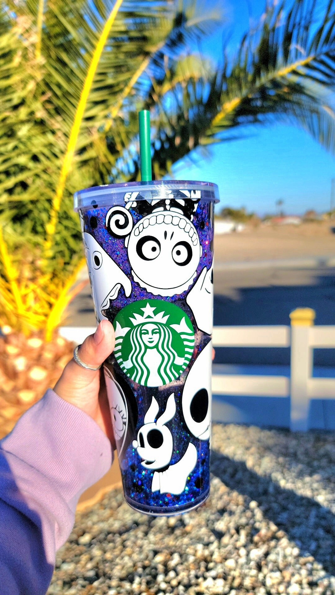 Starbucks Snow Globe Tumbler | The Nightmare Before Christmas | 24oz | Acrylic Cup | Skellington | Glitter | Gift | Halloween | Starbucks