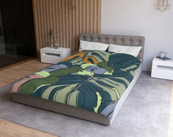 Hawaii Monstera Leaf Duvet Cover, Tropical Monstera Leaf Microfiber Duvet Cover