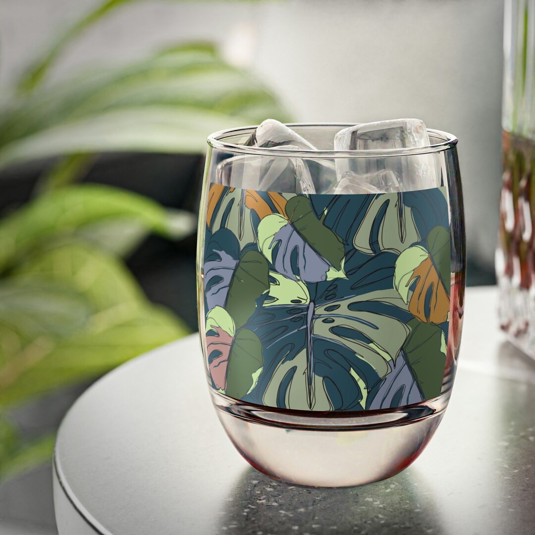Hawaii Monstera Collection Drinking Glass, Tropical Custom Designed Bar