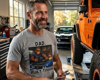 Dad Built Tough Rubber Duck and Bigfoot T-Shirt | Bigfoot Mechanic Garage Design
