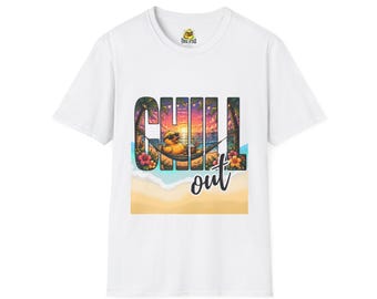 Chill Out Beach Scene Rubber duck T-Shirt | Sunset Palm Vacation Vibes