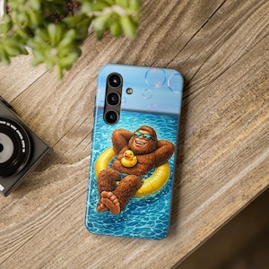Relaxing Sasquatch Pool Float Phone Case | Summer Rubber Ducky Tough Case