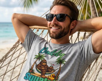 Daddy Squatch T-Shirt | Sasquatch and Rubber Duck Palm Tree Beach Design