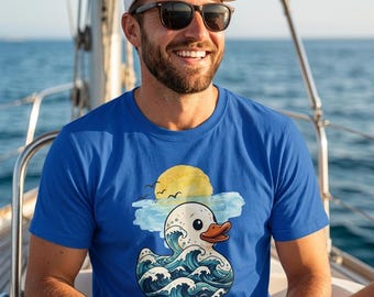 Duck Wave Art T-Shirt | Surf Duck Sun Ocean Illustration