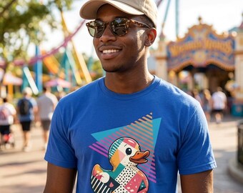 Colorful Patchwork Rubber Duck T-Shirt | Retro Geometric Pop Art