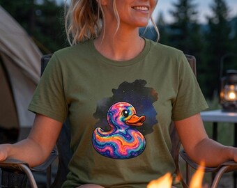 Swirl Rainbow Rubber Duck T-Shirt | Space Background, Colorful Art